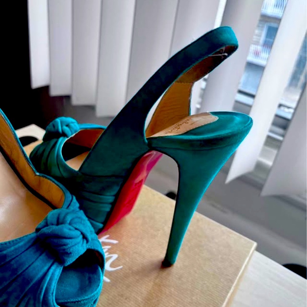 Christian Louboutin Teal Slingback Heels , Size EU 37.5, with box